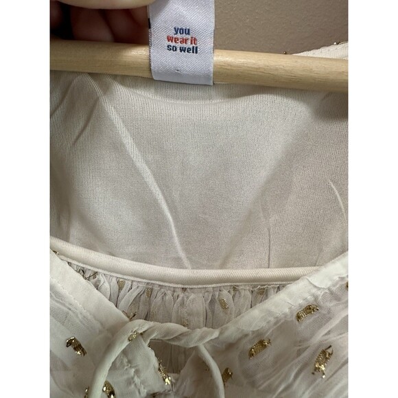 Old Navy Women’s Small White & Gold Sparkly Boho Chiffon Blouse Top Holiday - Picture 3 of 9